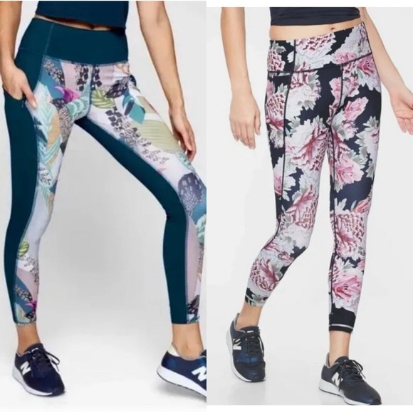 Athleta bundle of 2 leggings - size 1X - floral and tropical print 7/8 length - Picture 1 of 16